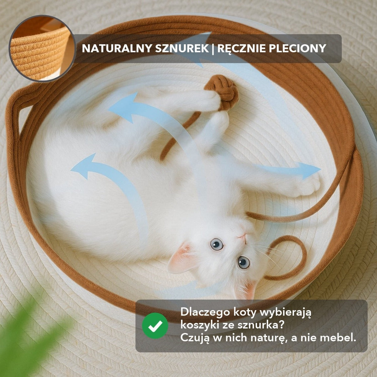 Naturalny sznurek koszyka z bliska